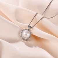 wholesale S925 Sterling Silver Korean Japanese Style Sweet Cute Floral Collarbone Necklace with Freshwater Pearl Pendant for Women-Single Pendant - Without Chain 925 Silver