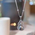 wholesale S925 Sterling Silver Maker's New Lucky Gourd Pendant Necklace for Women, Trendy National Style with Versatile Inlaid Elegant Collarbone Design-0-2