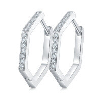 wholesale S925 Sterling Silver New Hexagonal Geometric Stud Earrings for Women with High-End Moissanite-White gold (21mm high)  925 silver (0.28 carats total)