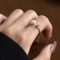 wholesale S925 Sterling Silver Single Diamond Pearl Open Ring in Minimalist Style with High-End Feel for Women's Jewelry R01738-0-3