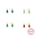 wholesale S925 Sterling Silver Colorful Diamond Accent Teardrop Earrings, Fashionable and Simple Zircon Earrings-0-0
