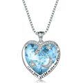 wholesale S925 Sterling Silver Swarovski Crystal Necklace with Simulated Emerald Gemstone Pendant in an Elegant Heart Design-0-5