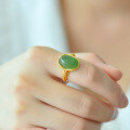 wholesale 925 silver gold-plated openwork "Jade Maiden" ring in court retro style, featuring inlaid Hetian white jade and green jade with ingot motifs-0-6