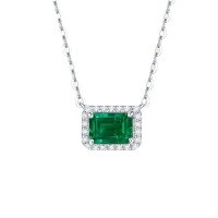 wholesale S925 silver plated white gold retro boho cultivated emerald pendant elegant collarbone chain gift-5X7mm 1 carat emerald 925 silver