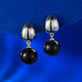 wholesale Metal S925 silver gold-plated with precision-set 10mm black agate pearl earrings, European and American fashion minimalist style-0-5