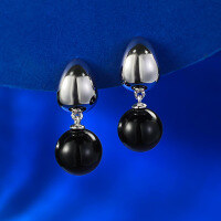 wholesale Metal S925 silver gold-plated with precision-set 10mm black agate pearl earrings, European and American fashion minimalist style-E532 Black Onyx (Customized, Not in Stock)  925 Silver