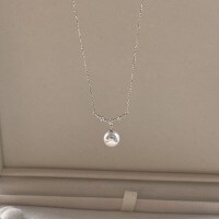 wholesale S925 Sterling Silver Cherry Blossom Smile Style Pearl Pendant Necklace, Light Luxury Niche Single Divine-Grade Collarbone Chain-Platinum>925 silver