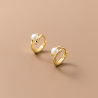 wholesale S925 silver minimalist women's pearl glossy ear clips, ins-style, Japanese and Korean trend, elegant earrings M02055-S925 Silver Silver>925 Silver