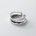 wholesale S925 Silver Thai Silver Double-Layer Wavy Curve Vintage Distressed Style Elegant Adjustable Ring for Women R00502-0-0