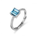 Sterling Silver Natural Blue Topaz Moissanite One-Carat Princess Square Shape Ring-0-3