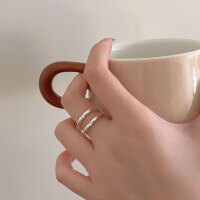 wholesale S925 Sterling Silver Minimalist Adjustable Double-Layer Open Ring for Women, Korean Understated Style High-End Finger Ring-Full body sterling silver + opening
