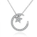 wholesale S925 Sterling Silver Fashion Star and Moon Diamond-Inlaid Necklace, Sweet and Simple Versatile Pendant Collarbone Chain Accessory-0-4