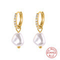 wholesale S925 Sterling Silver Baroque Pearl Diamond Ear Clip, Retro European Style, Minimalist INS Fashion Earrings-0-0