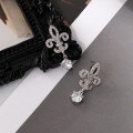 Sterling Silver Iris Flower Moissanite Earrings with Diamond Accents-0-0