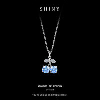 925 Sterling Silver Blue Moissanite Cherry Pendant Necklace-S925 sterling silver + 2 x 50-point royal blue moissanite beads  925 silver