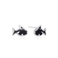 wholesale S925 sterling silver minimalist small fish earrings with black enamel, a niche and stylish cross-border new accessory-0-4