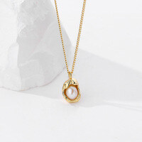 wholesale S925 Sterling Silver Irregular Pearl Shell Necklace For Women, A Small And Unique Design Ins Choker, Versatile For Autumn And Winter Sweaters-A407A_Gold 925 Silver