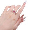 wholesale 925 Silver Three-Stone 6*8 Red Diamond Ring, Cross-Border Live Streaming for a Brightening, Light Luxury, and Versatile Style-0-4