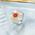 wholesale 925 Sterling Silver Sun Goddess Vintage Ring Natural Red Agate Gemstone Ring for Women, Unique and Niche Design-0-0