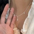 wholesale S925 Sterling Silver Minimalist Drip Pendant Necklace with Tassel for Women, Simple and Fresh Dainty Layering Chain-0-0
