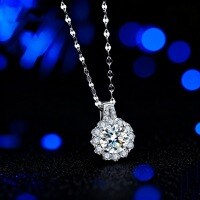 S925 Sterling Silver Moissanite Sunflower Necklace, Viral Factory Wholesale-[Zircon] Sunflower-shaped main stone, 6.5mm, 925 silver [white gold]