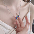wholesale S925 Silver Retro Resin Enamel Phoenix Tassel Vintage Style Unique Niche Design Necklace for Women-0-3
