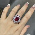 wholesale S925 Sterling Silver Ring for Women with Lab-Grown Ruby and Full Diamond Set, TikTok Live Hot Seller Direct from Manufacturer-0-5