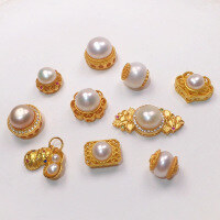 wholesale S925 gold-plated silver natural pearl spacer bead ruyi round platform hand plaque peanut pendant bracelet string DIY semi-finished product-Spacer bead style 1