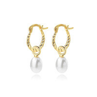 wholesale S925 Sterling Silver Retro Glass Bead Earrings With Pearl Accents For Women-E2901-Gold/Round Beads 925 Silver