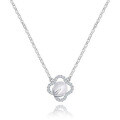 S925 Silver Four-Leaf Clover Cat's Eye Stone Necklace-0-4