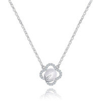 S925 Silver Four-Leaf Clover Cat's Eye Stone Necklace-S925 Sterling Silver White + Cat's Eye Stone  925 Silver