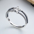 wholesale S925 Sterling Silver European and American Mixed Vintage Thai Silver Five-Pointed Star Adjustable Ring for Women, Fashion Trendy-0-0