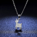 Sterling Silver Moissanite Pendant Christmas Reindeer Antler Necklace-0-2