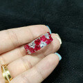 wholesale S925 Silver New 3*3 Heart-Shaped Row Ring in Pigeon Blood Red for Women,Ins Style-0-1