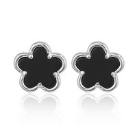 wholesale 925 Sterling Silver Black Agate Five-Leaf Clover Flower Earrings and Necklace Set, High-End Fashion Ins Cross-Border Jewelry Set-Earrings-Silver 925 Silver