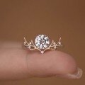 wholesale Gold-plated S925 Silver Moissanite Ring with Vine and Leaf Design, Round Center Stone and Small Side Stones, Stylish and Luxurious Bestseller-0-2