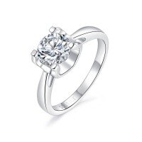 S925 Silver 18K Gold Plated 1-Carat Classic Bull Head Women's Engagement Ring-1 carat white  size 20 (US size 9)