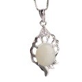 wholesale 925 Sterling Silver with Natural Hetian Jade Inlaid Vintage Cabochon Pendant Necklace for Women-0-4