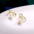 wholesale Gold-plated 925 Sterling Silver Hypoallergenic Korean Minimalist Sweet Pearl Twist Rope Earrings for Women, Wholesale from Source Factory-0-0