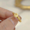 wholesale S925 Sterling Silver Small Cube Sugar Ring for Women, Small Niche Design, High-End Sense, Popular Style, Ultra-Sparkling Yellow Diamond Vine Twist Diamond Ring-0-3