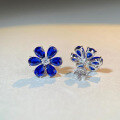 wholesale S925 Sterling Silver Aquamarine Stud Earrings Women Daisy Flower High Carbon Diamond Zircon Earrings-0-2