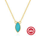 wholesale S925 Sterling Silver Turquoise Marquise Earrings, Necklace, and Ring Set for Women-0-4