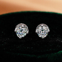 S925 Sterling Silver Moissanite Crown-Style Stud Earrings for Men and Women-Set with 50-point moissanite - white gold  925 silver