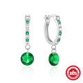 wholesale S925 Sterling Silver Super Sparkling Diamond Emerald Gemstone Hoop Earrings-0-6