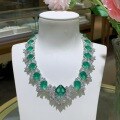 wholesale 925 Silver Cloud Tong Jewelry Luxury Banquet Style Irregular Simulated Emerald Full Diamond Evening Gown Necklace-0-2