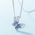 wholesale S925 Sterling Silver Sweet and Versatile Blue Plique-à-Jour Enamel Butterfly Necklace for Women, Fashionable and Elegant, with a Unique Design-0-2