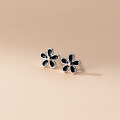wholesale S925 Sterling Silver Forest-style Black Vinyl Five-Petal Flower Ear Studs Sweet Girly Heart Temperament Ear Jewelry M04099-0-3