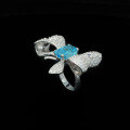 wholesale 925 Silver Gold-Plated Ring with High-Carbon Diamond and Paraiba Bow, Hot-Selling Niche Versatile Jewelry for Women-0-3
