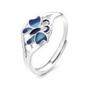 wholesale S925 Sterling Silver Retro Vintage Enamel Resin Plique-à-Jour Gradient Butterfly Fresh and Delicate Open Ring-0-4