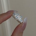 wholesale S925 Sterling Silver Silver Sea Blue Star Small Personality Design Irregular Crinkle Texture Sea Blue Zircon Open Adjustable Ring for Women-0-1